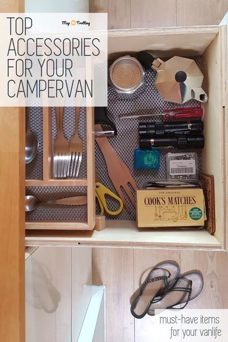 the top accessories for your campervan are neatly organized