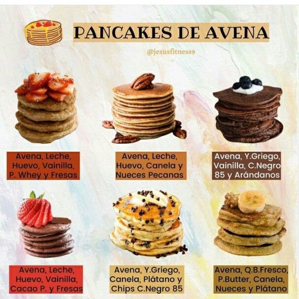 pancakes with different toppings are shown in this poster