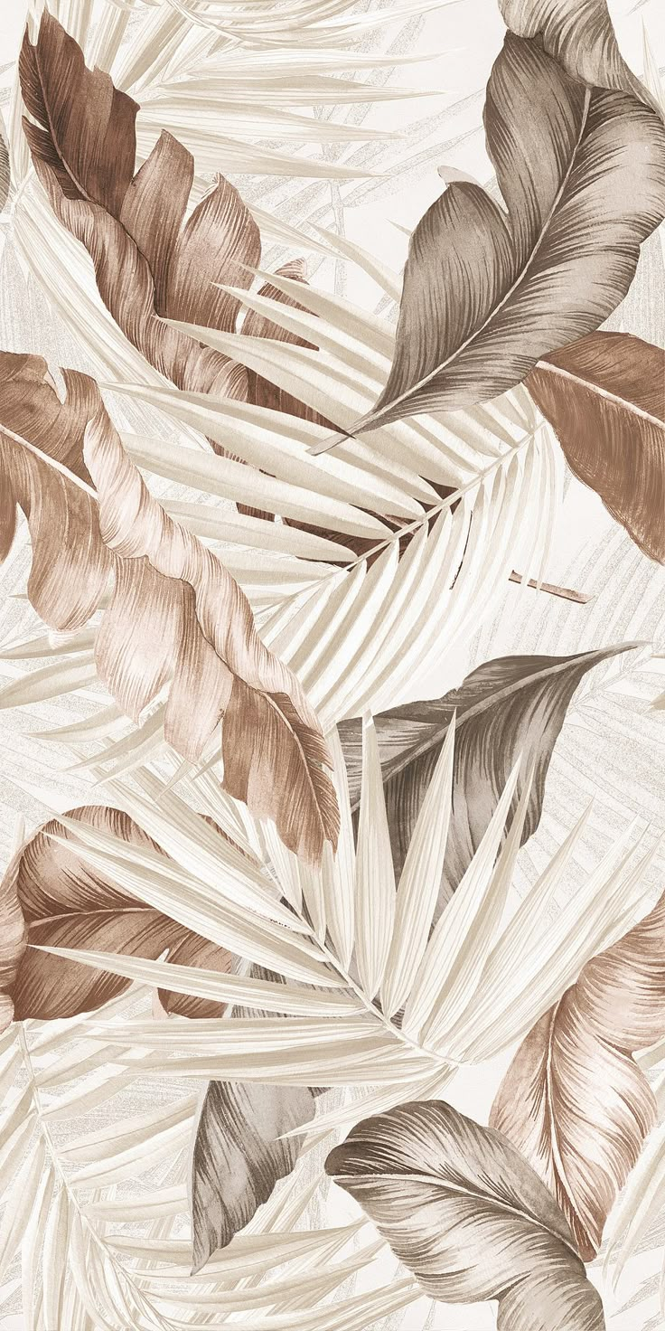 an image of a wallpaper with leaves in beige and brown colors on it's surface