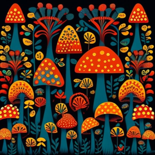 an image of colorful mushrooms in the forest