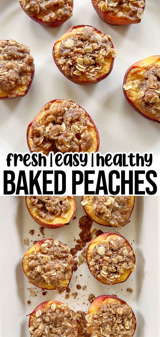 baked peaches with oat crumble. Baked Peaches With Oat Crumble, Healthy At Home Desserts, Easy Fresh Peach Recipes Healthy, Whole 30 Peach Recipes, Healthy Dessert With Peaches, Natural Healthy Desserts, Baked Peach Recipes, Easy Peach Desserts Simple, Easy Healthy Peach Dessert