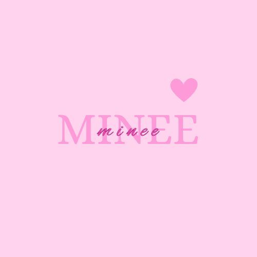 the word minee is written in pink with a heart on it's side