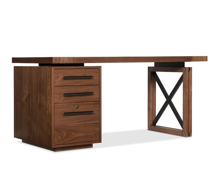 a wooden desk with two drawers underneath it