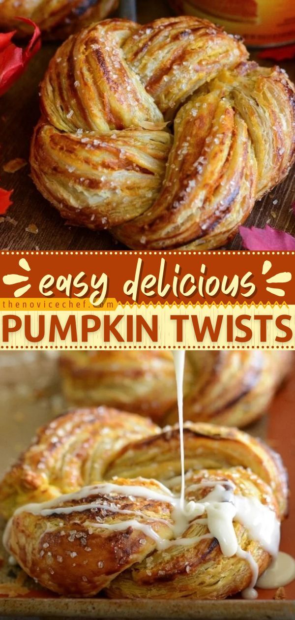 Pumpkin Twists, fall food, breakfast ideas Baked Breakfast Bread, Easy Breakfast Baking Ideas, Pastry Twist Recipes, Pumpkin Pie With Puff Pastry, Puff Pastry Dessert Pumpkin, Dessert Recipes With Yeast, Braided Food Ideas, Pumpkin Pie Puff Pastry Desserts, Fall Desserts With Puff Pastry