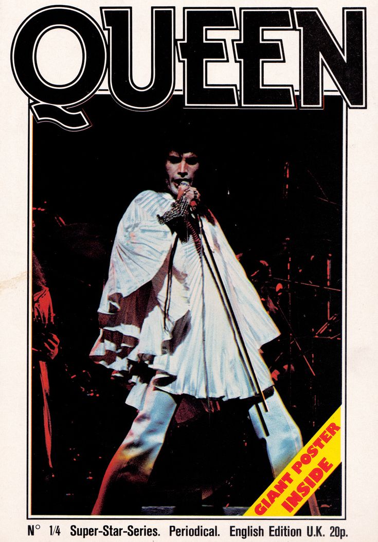 an advertisement for queen on the front cover of a magazine with a man in white