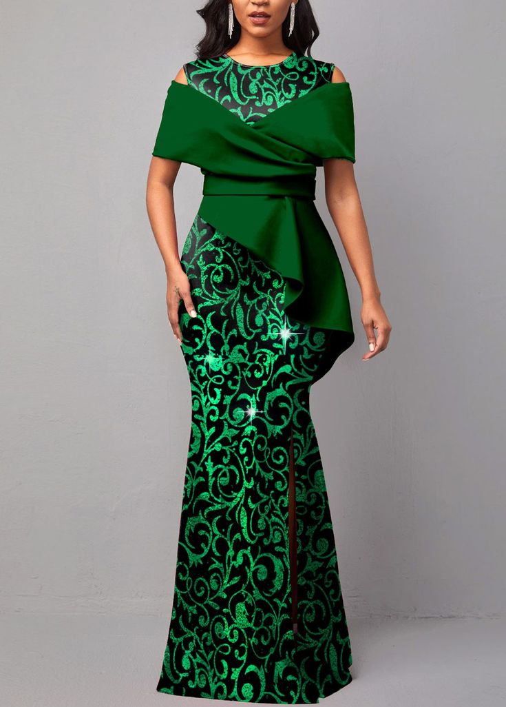 ROTITA Hot Stamping Floral Print Green Maxi Dress fall dresses, fall dresses, bridemaids dresses, sunmer dresses #dressesvideo #dressesforrentandmore #dresseslounge, dried orange slices, yule decorations, scandinavian christmas One Shoulder Asoebi Lace Styles, Nigerian Wedding Outfits For Women, Elegant Dresses For Women Over 40, Xxl Size Dresses Style, Lace Styles For Women, Samoan Dress, Lace Styles For Wedding, Women Party Dresses, Party Dress Classy