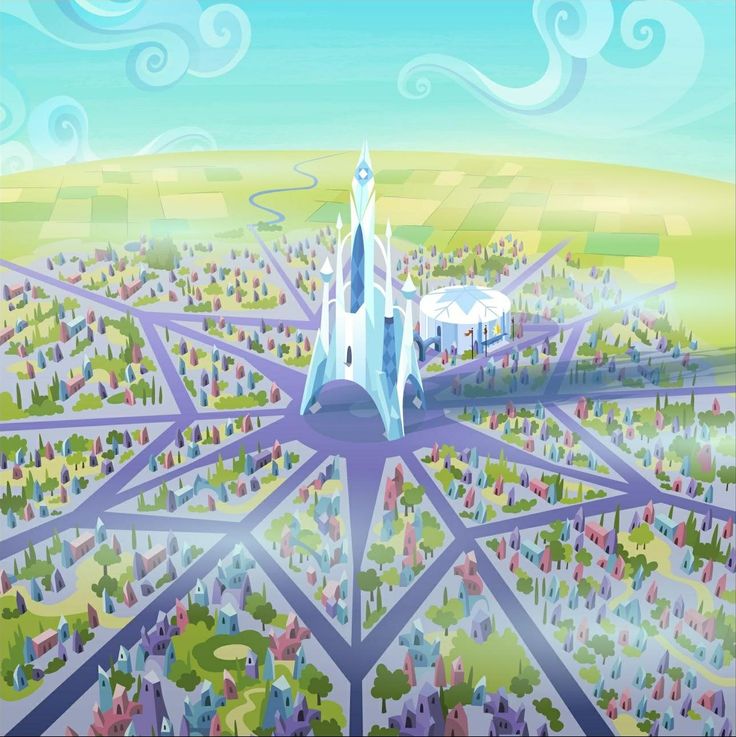 an image of a city with a castle in the middle and lots of trees around it