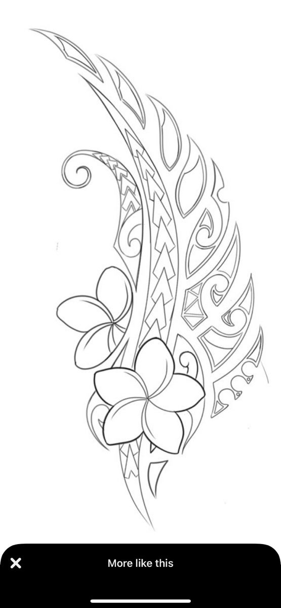 the back side of a tattoo design with flowers and leaves on it, in black and white