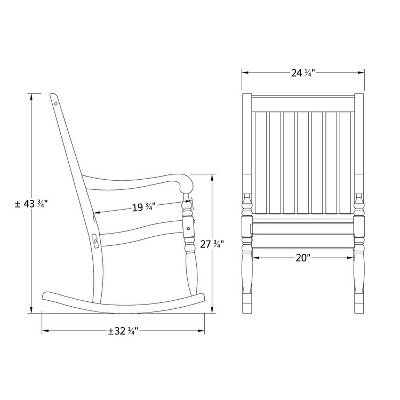 the standard rocking chair is shown with measurements for each seat and back side, as well as