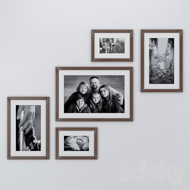 a group of pictures hanging on the wall with family photos attached to each one's sides