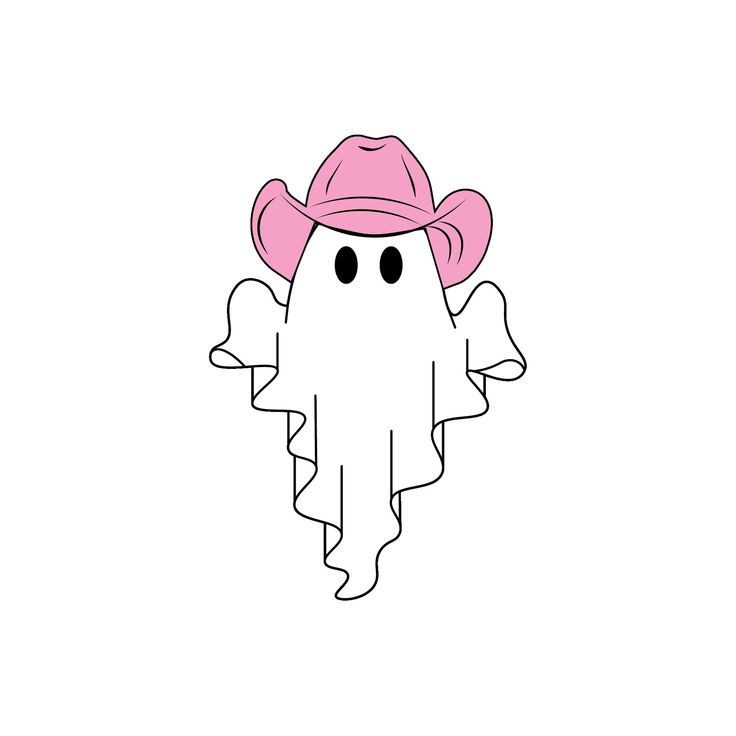 a drawing of a ghost wearing a pink hat