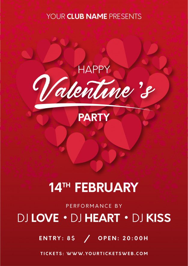 valentine's day party flyer with hearts