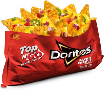 a bag full of nacho cheese chips with toppings on top and the words doritos written in large letters