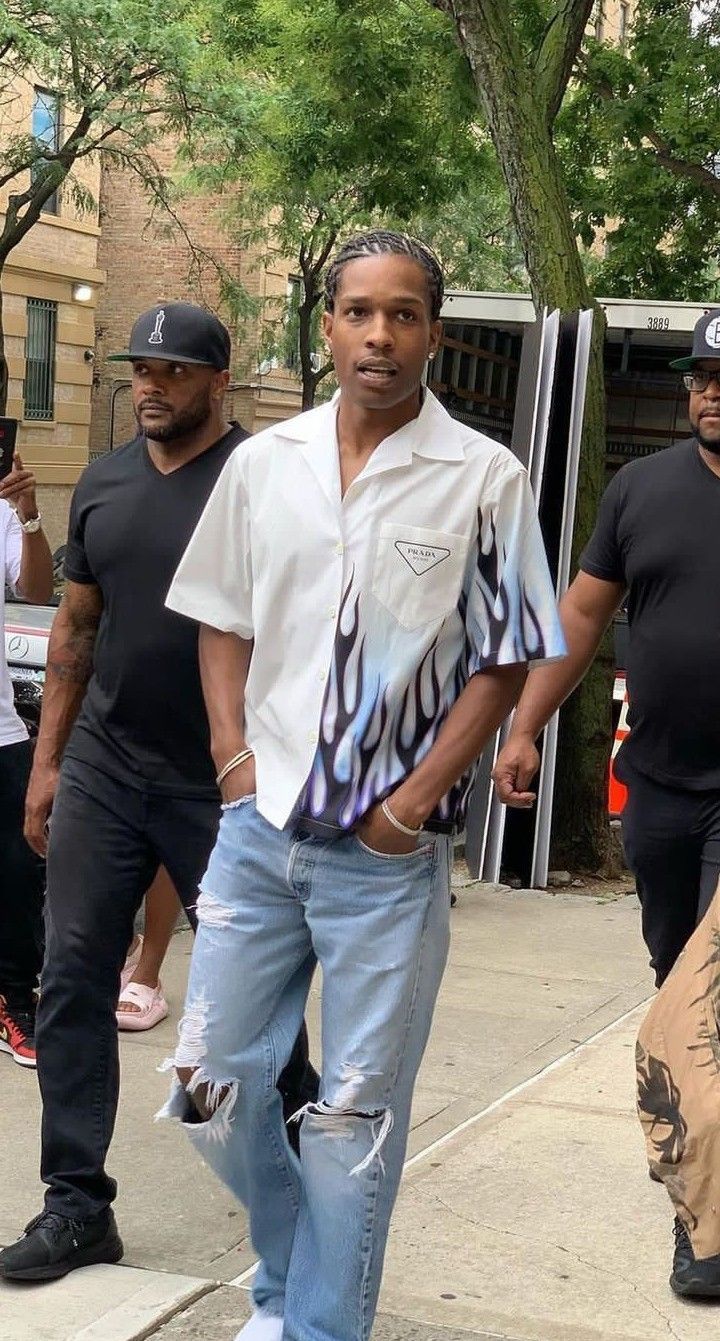 Miami Outfits Men, Asap Rocky Outfits, Man Street Style, Prada Shirt, Pretty Flacko, Black Men Street Fashion, Men Street Fashion, Street Style Outfits Men, Street Fashion Men Streetwear