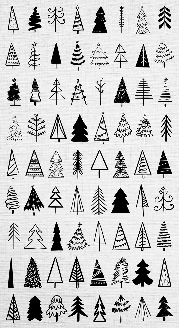 black and white christmas trees on a white background