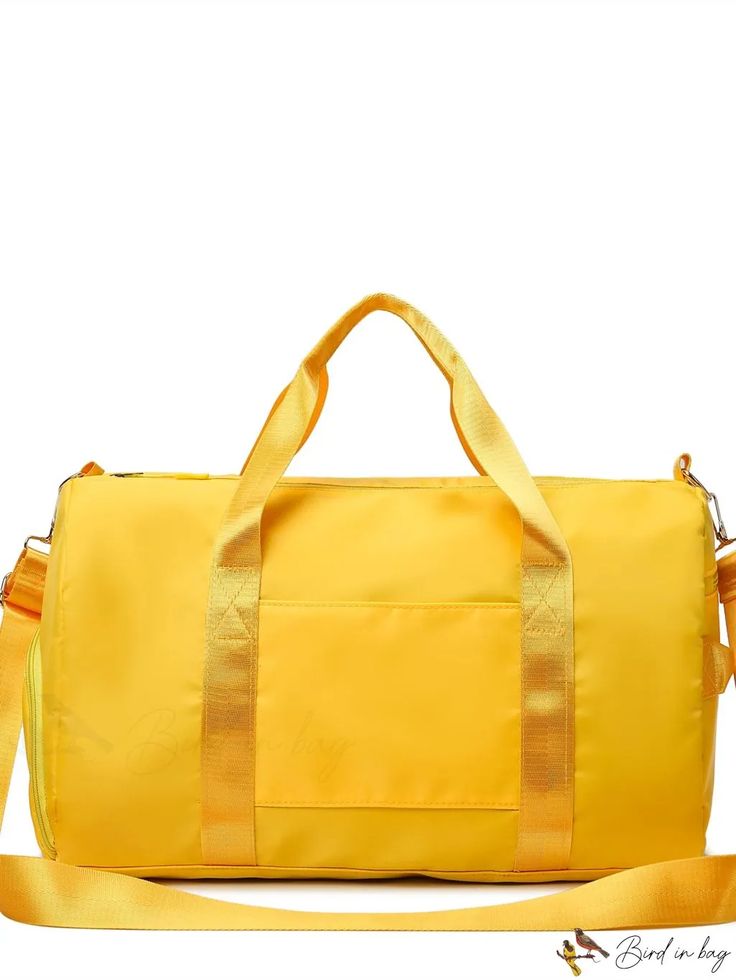 BirdinBag - Stylish Neon Yellow Duffel Bag: Sleek Design, Maximum Convenience Large Capacity Gold Travel Bag, Gold Travel Bag With Adjustable Strap, Rectangular Gym Bag With Adjustable Strap, Yellow Large Capacity Satchel Bag, Large Capacity Yellow Satchel Bag, Yellow Rectangular Bag With Zipper Closure, Yellow Double Handle Bag With Zipper Closure, Large Capacity Yellow Backpack Shoulder Bag, Weekend Shoulder Bag With Zipper Closure