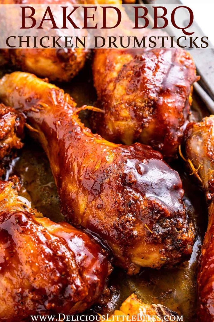 baked bbq chicken drumsticks in a pan