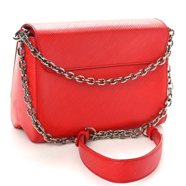 This is an authentic LOUIS VUITTON Epi Twist Shoulder Bag MM in Coquelicot. This stylish waist-length crossbody bag is crafted of textured epi leather in dark red. The bag features a chain shoulder strap and a matching LV turn-lock on the facing flap. This opens to a red microfiber interior with patch pockets. Waist Length, Authentic Louis Vuitton, Dark Red, Patch Pocket, Crossbody Bag, Shoulder Strap, Louis Vuitton, Twist, Shoulder Bag