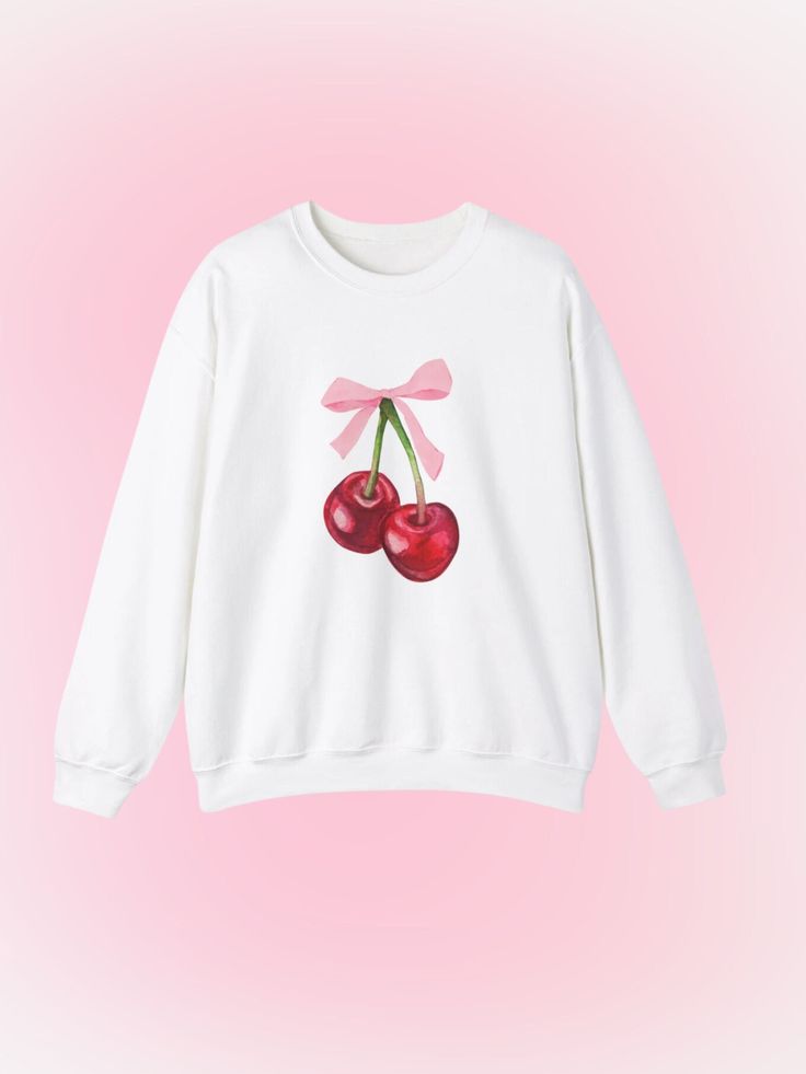 Coquette Girl, Romance Aesthetic, Valentines Cherry Ribbon Sweatshirt, Trendy Sweater Coquette Cherry, Clothing Minimalist, Aesthetic Valentines, Cute Sweats, Romance Aesthetic, Trendy Sweater, Chic Sweatshirt, Coquette Girl, Sweatshirt Trendy