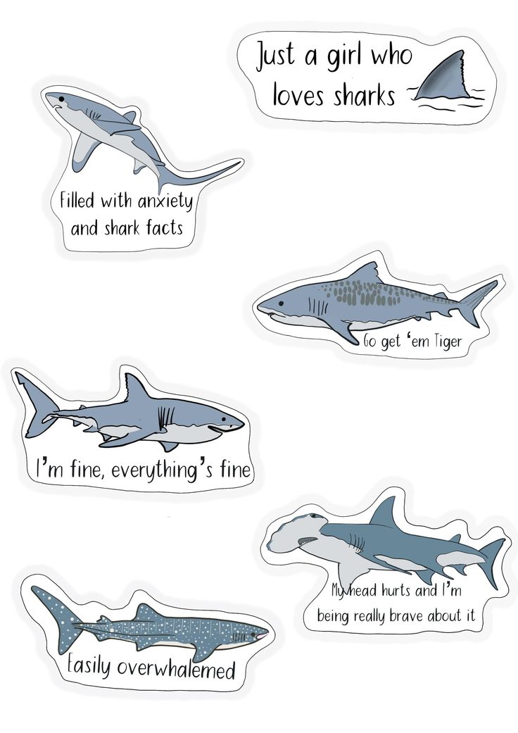 shark stickers that say, just a girl who loves sharks i'm fine, everything's fine