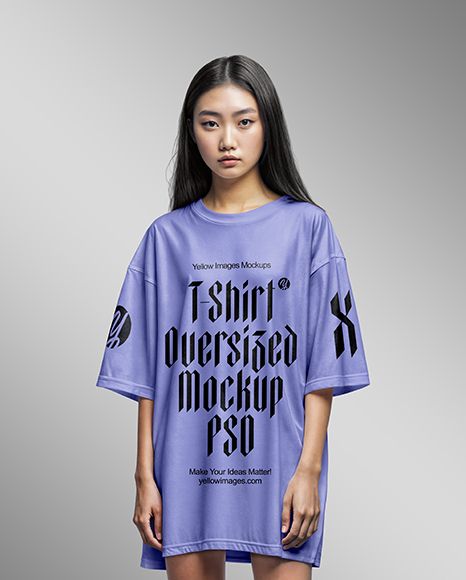 Young Asian Woman Wearing Oversized T-Shirt Mockup