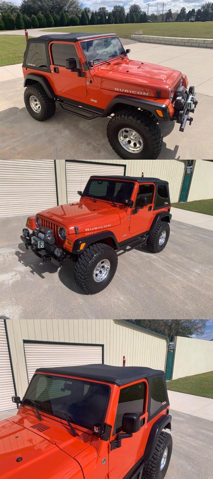 four different pictures of jeeps parked next to each other