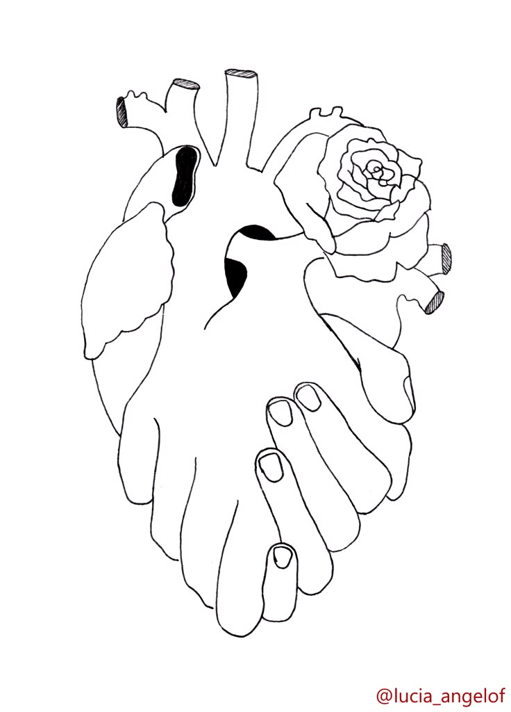 a drawing of a human heart with flowers on it