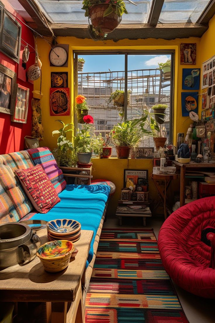 a living room filled with furniture and lots of plants