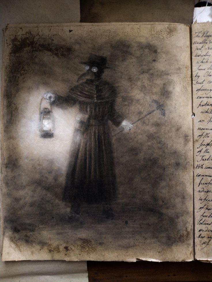 an old book with a drawing of a woman holding a lantern and writing on it