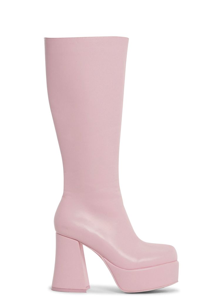 base|pink Baby Pink Boots, Knee-high Chunky Platform Heeled Boots In Synthetic, Knee-high Synthetic Heeled Boots With Chunky Platform, Trendy High Shaft Platform Heeled Boots, Trendy Pink Boots With Zipper Closure, Trendy Pink Platform Heeled Boots, Pink Leather Knee-high Boots, Knee-high Chunky Platform Boots In Synthetic, Knee-high Synthetic Platform Boots With Chunky Platform