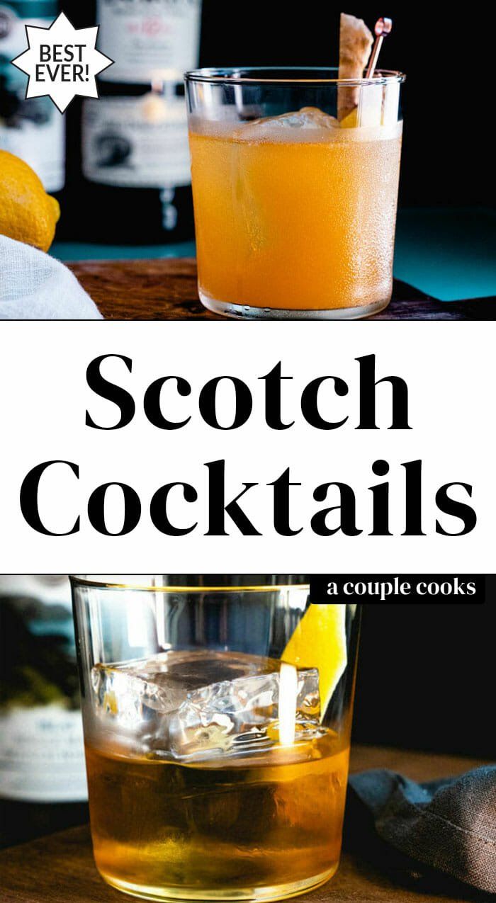 the cover of scotch cocktails, with two glasses filled with orange juice and ice