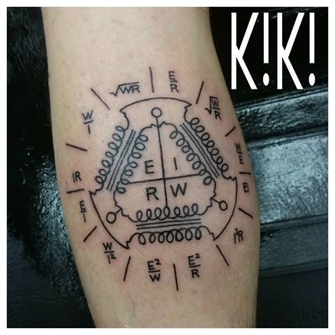 a person with a tattoo on their arm that reads kik, and has an image of