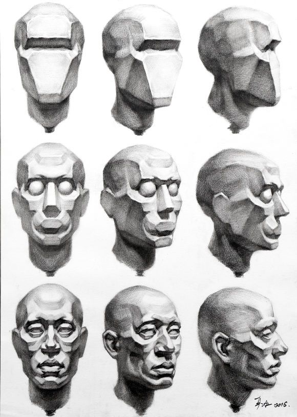 a drawing of different faces and head shapes