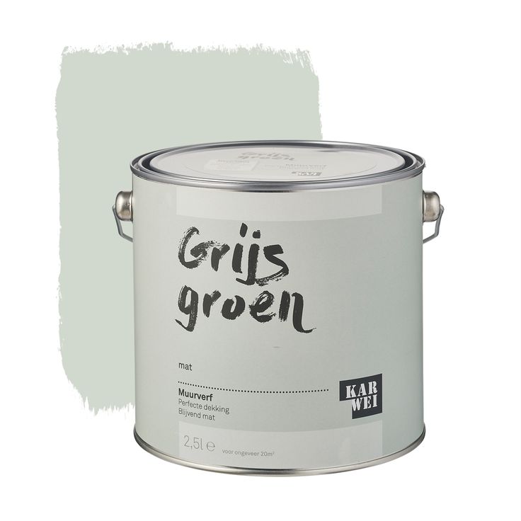 a paint can with the words gris green painted on it's front and side