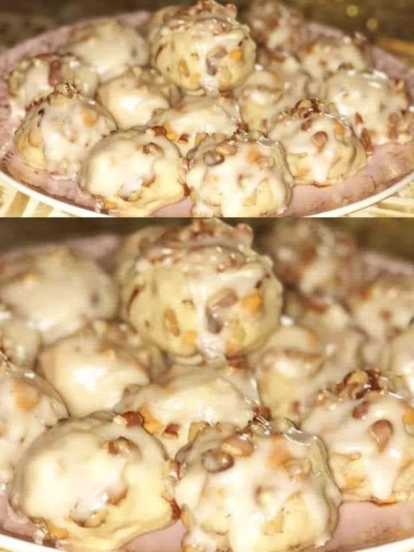 there are two pictures of some food in the same pan and one is filled with doughnuts