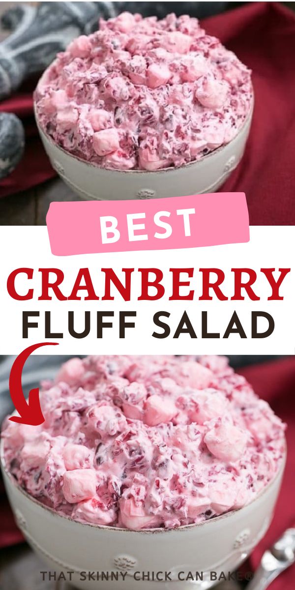 two bowls filled with cranberry fluff salad and the words best cranberry fluff salad