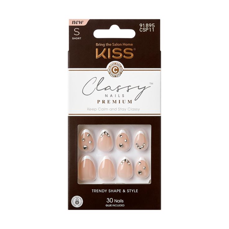 PRICES MAY VARY. Super Glam: Easy to apply and hassle free removal in minutes, these ready to wear KISS Premium Classy Nails are striking, unique pieces of nail art with trendy 3D jewel accents and more nail art effects Professional & Practical: Our timeless nail care products are waterproof, smudge proof, and chip proof, designed to be long lasting, so your nails stay on with ease without any hassle, damage or dry time Ultra Wearable & Durable: Lasting up to 7 days, our KISS Premium Classy Fake Kiss Glue On Nails, Kiss Press On Nails, 30 Nails, Art Effects, Nail Care Products, Almond Shape, Classy Nails, Nail Glue, Light White