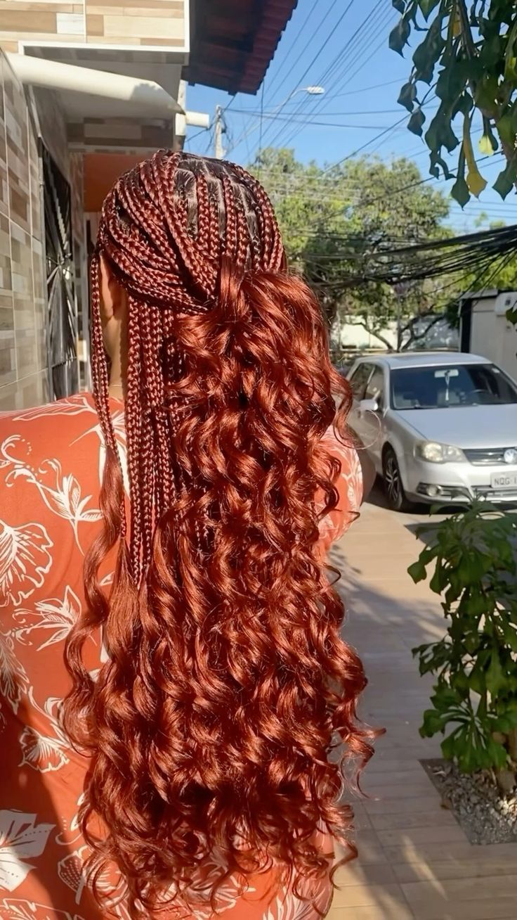 French Curls Colors, French Curl Braid Hairstyles, Colored French Curl Braids, Red French Braids, Copper Braids, French Curls Braids, Holiday Braids, French Curl Braids, Curl Braids