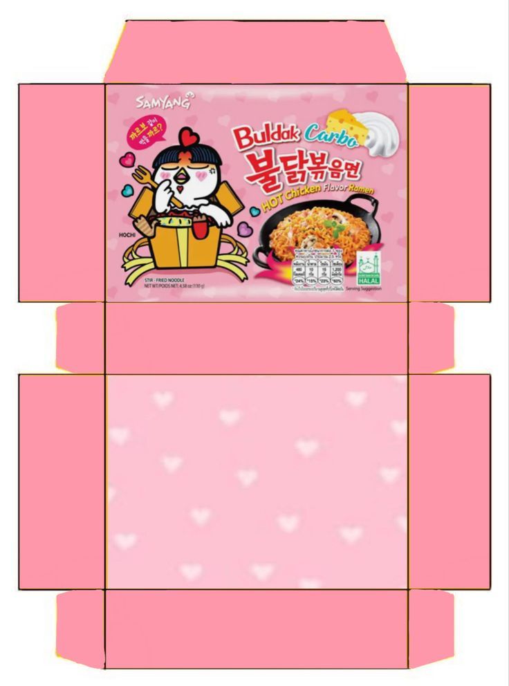 an open box with some food in it on top of a pink paper sheet that has hearts