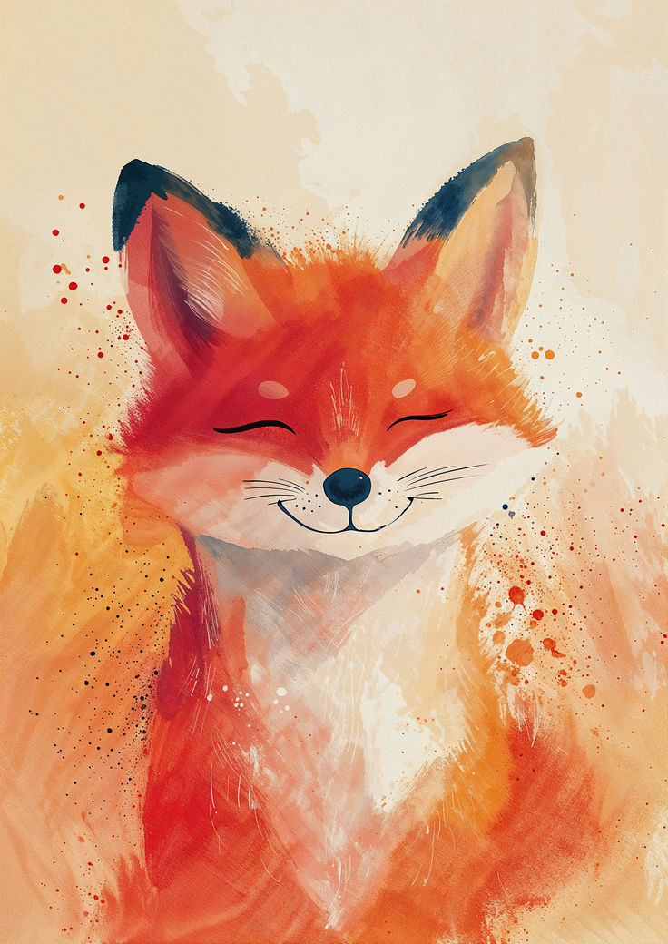 a painting of a fox with its eyes closed