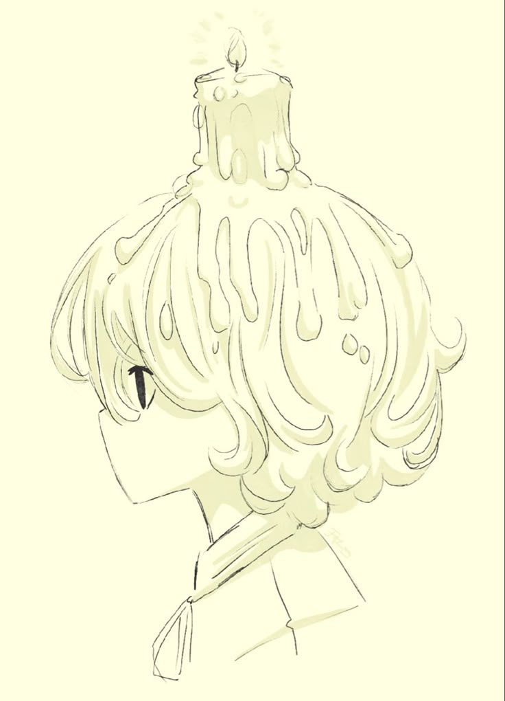 a drawing of a woman's head with a candle on top of her head