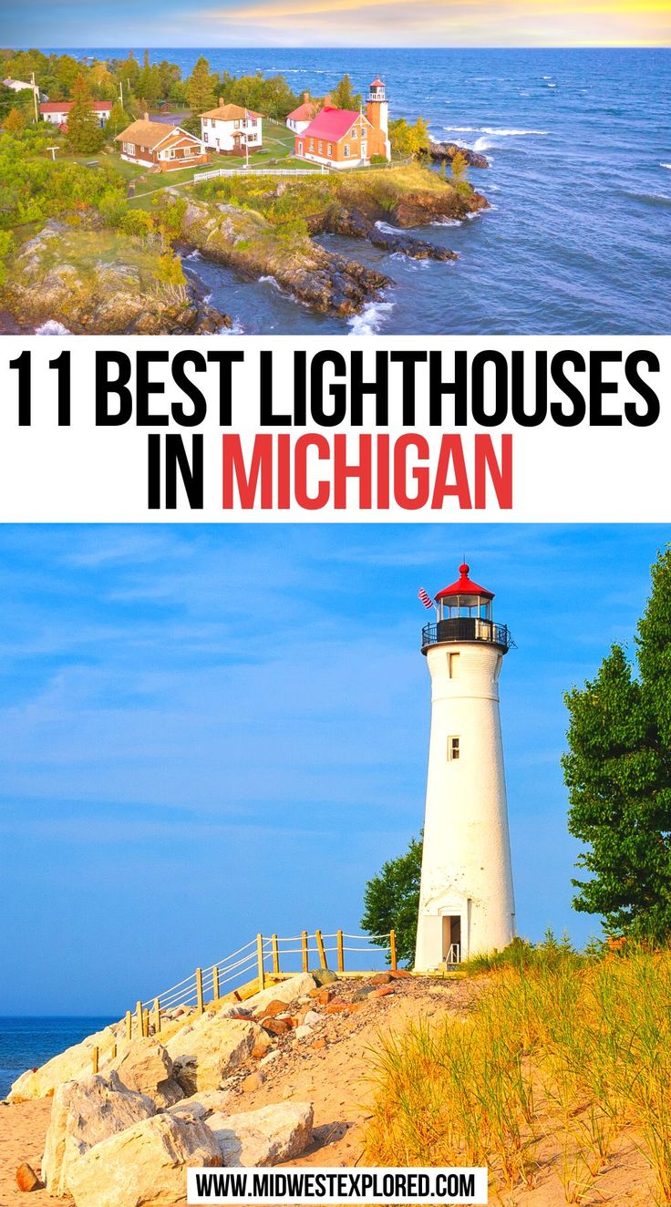 11 Best Lighthouses In Michigan Lake Michigan Lighthouses, Michigan Travel Destinations, Michigan Lighthouses, Travel Michigan, Michigan Lake, Michigan Road Trip, Michigan Vacations, Midwest Travel, Travel Winter