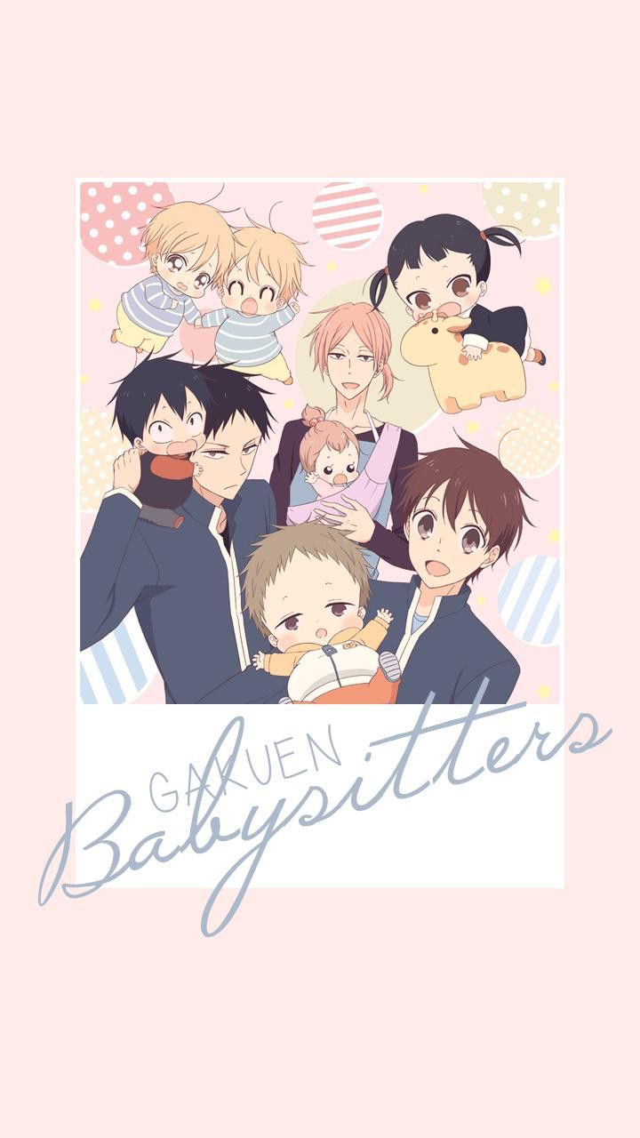 some anime characters are posing together for a photo with the caption babysitters