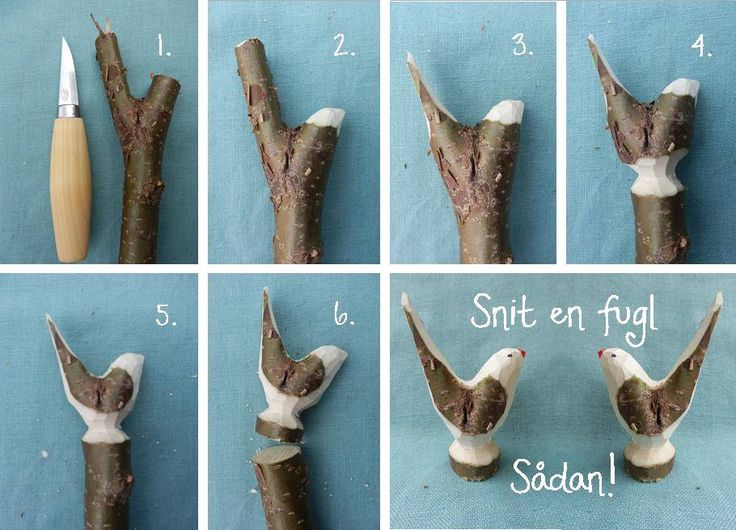 four pictures showing how to make a bird sculpture