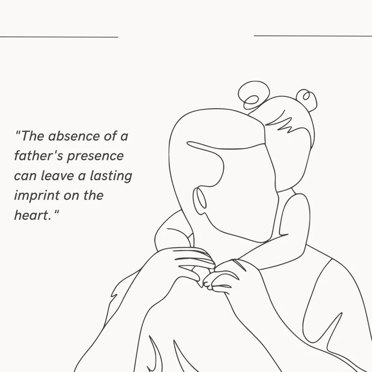 a black and white line drawing of a father holding his child in his arms with a quote about the presence of a father's presence can leave a lasting imprint on the heart