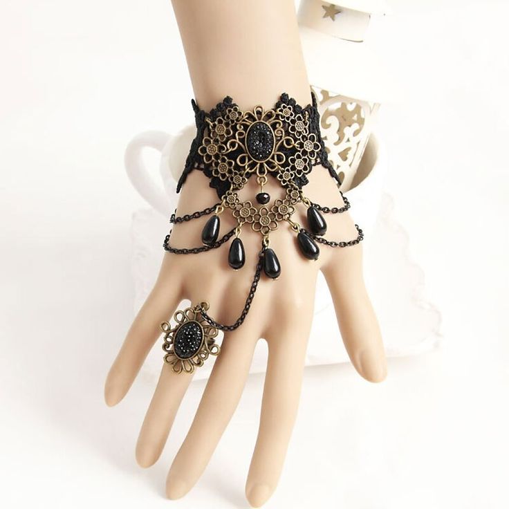 Gender:Women's; What's in the box:Bracelets; Types:Accessories; Holiday:Halloween,Carnival,Masquerade; Style:Retro Vintage,Punk  Gothic,Steampunk; Jewelry Type:Ring Bracelet / Slave bracelet; Material:Alloy; Characters:Goth Girl; Shipping Weight:0.019; Package Dimensions:12.010.03.0; Listing Date:11/15/2022 Rhinestone Anklet, Steampunk Halloween, Lace Bracelet, Steampunk Accessories, Goth Jewelry, Lace Jewelry, Gothic Steampunk, Vintage Punk, Gothic Wedding