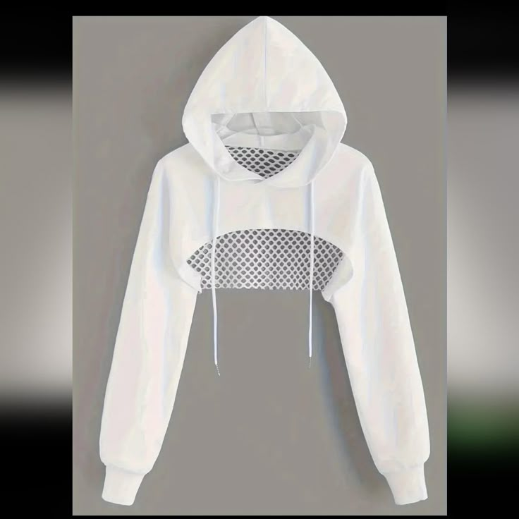 Mesh Slight Oversized Hooded Cropped Sweatshirt, Casual Jacket Crop Tops Women Cute Outfits, Crop Hoodies Womens, Crop Hoodie Outfit, Cute Crop Top Outfits, Super Cropped Hoodie, Clothes Shein, Super Cropped Top, White Cropped Hoodie, Aesthetic Tops