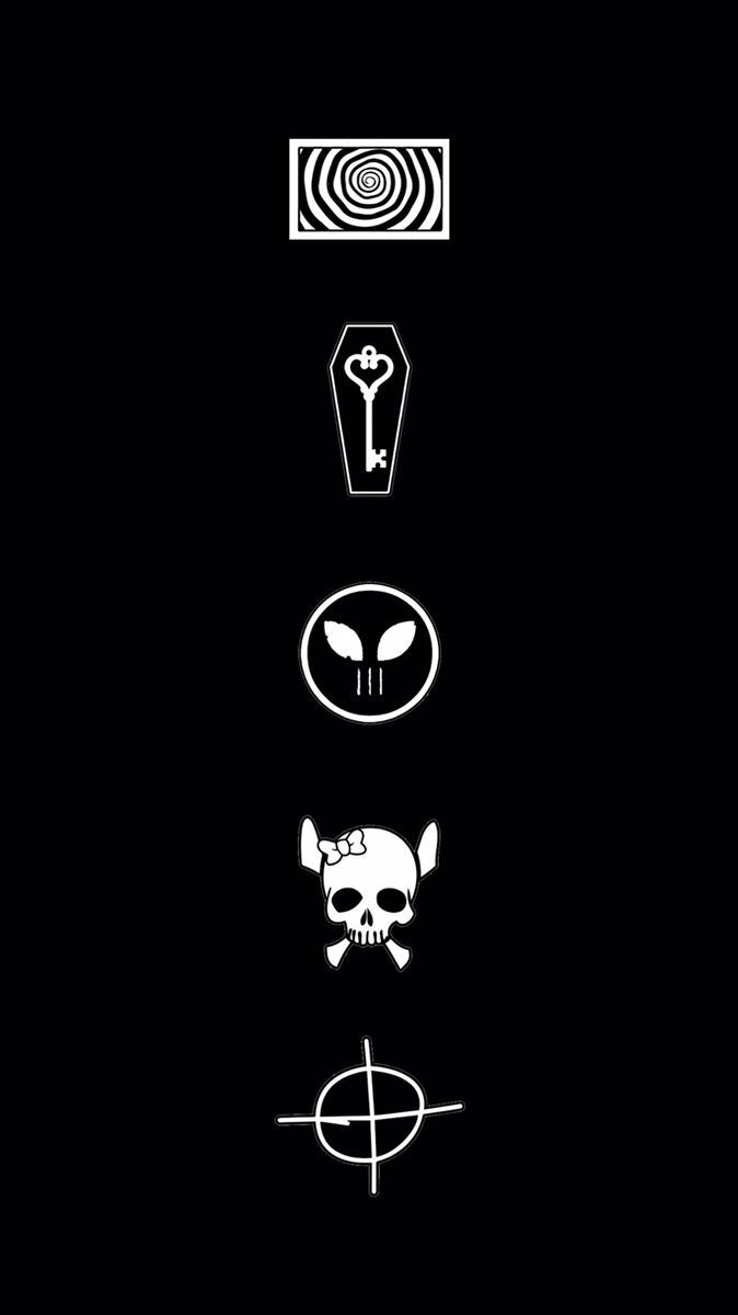 an image of four different symbols on a black background