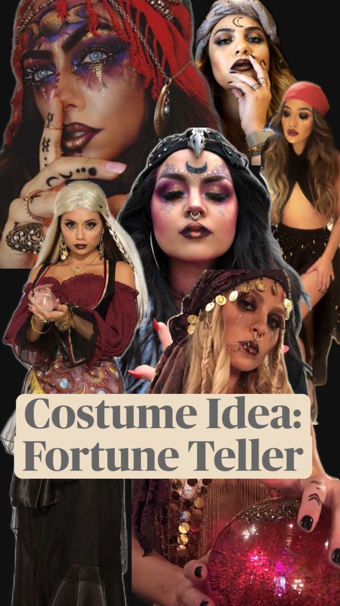 an advertisement for costume idea fortune teller with women dressed in costumes and make - up