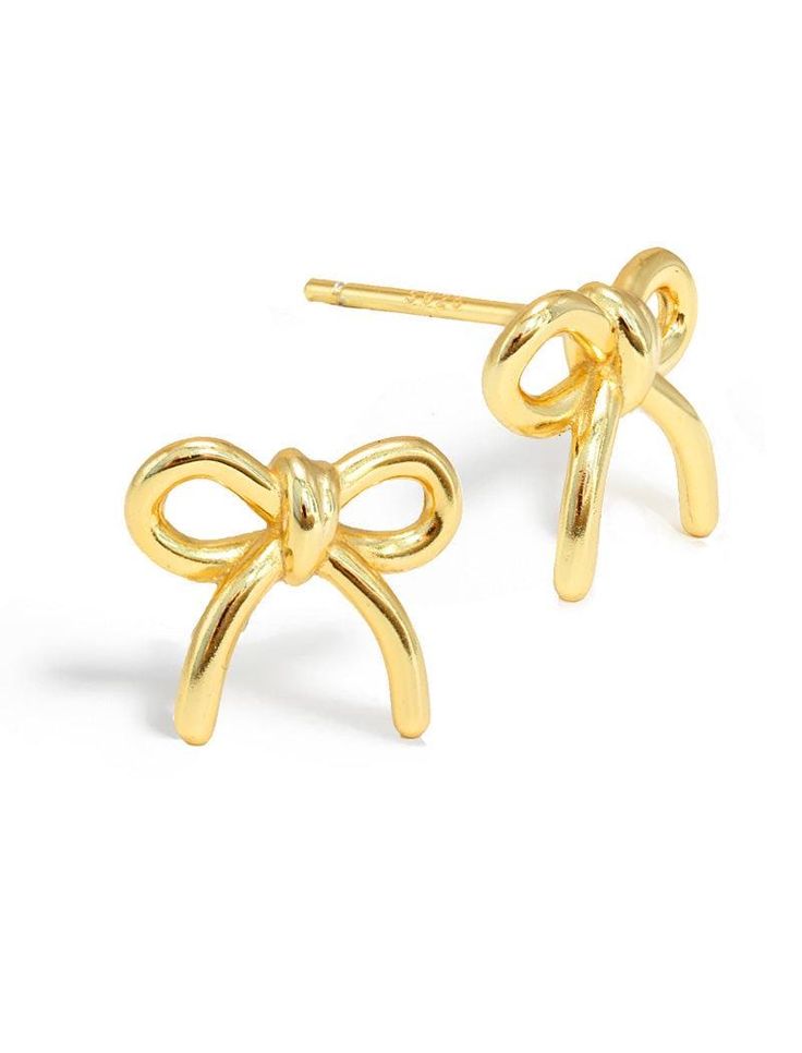 Elevate your holiday style with these sleek and sophisticated HOLIDAY COQUETTE BOW earrings. Showcasing a refined and chic aesthetic, these earrings can be dressed up for formal events or worn casually for a touch of elegance.  INGREDIENTS: 18K gold over sterling silver, or sterling silver  DIMENSIONS: 12 mm wide x 10 mm height Minimal Earrings, Chic Aesthetic, Coquette Bow, Bow Earrings, Holiday Style, Bracelet Collection, Lariat Necklace, Earrings Sterling Silver, Sterling Silver Earrings Studs